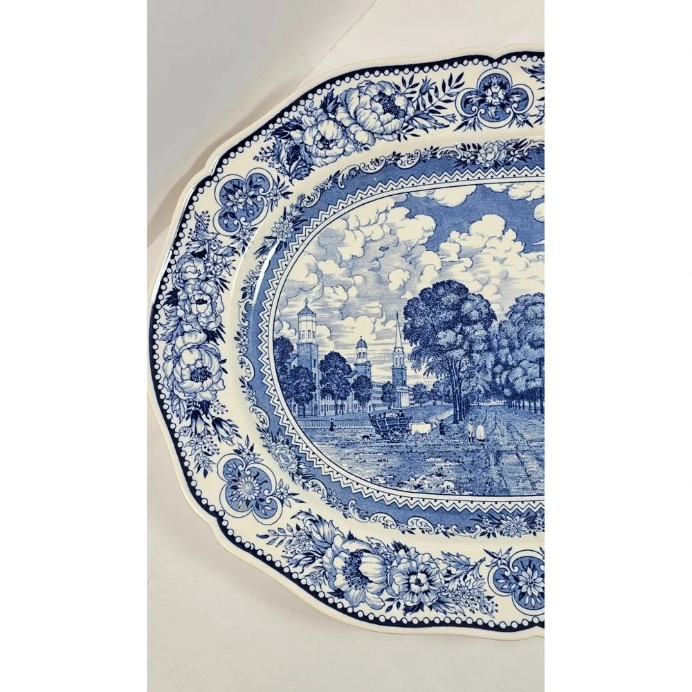 Vintage 1932 Wedgwood Yale University Blue Transferware‎ Serving Platter 20 x 16